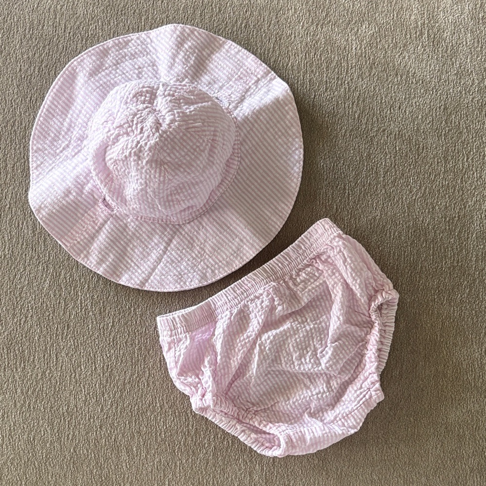 Pottery Barn Kids Seersucker Hat and Diaper Cover Set